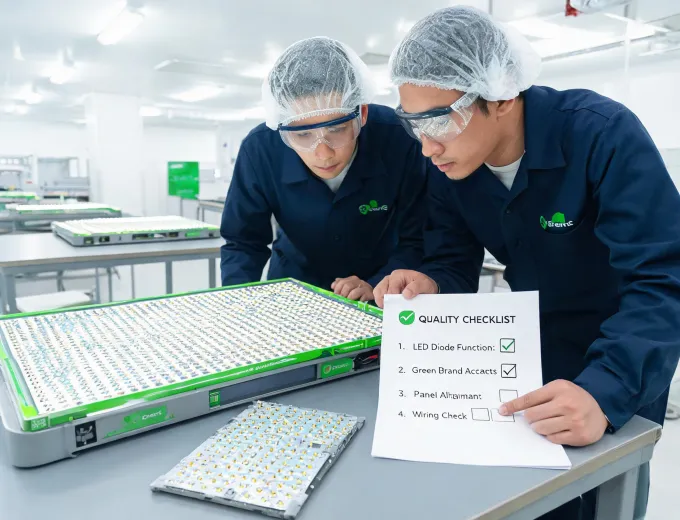 Mars Hydro team inspecting LED grow light assembly
