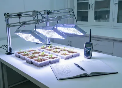 Research bench with spectrum controlled grow lighting